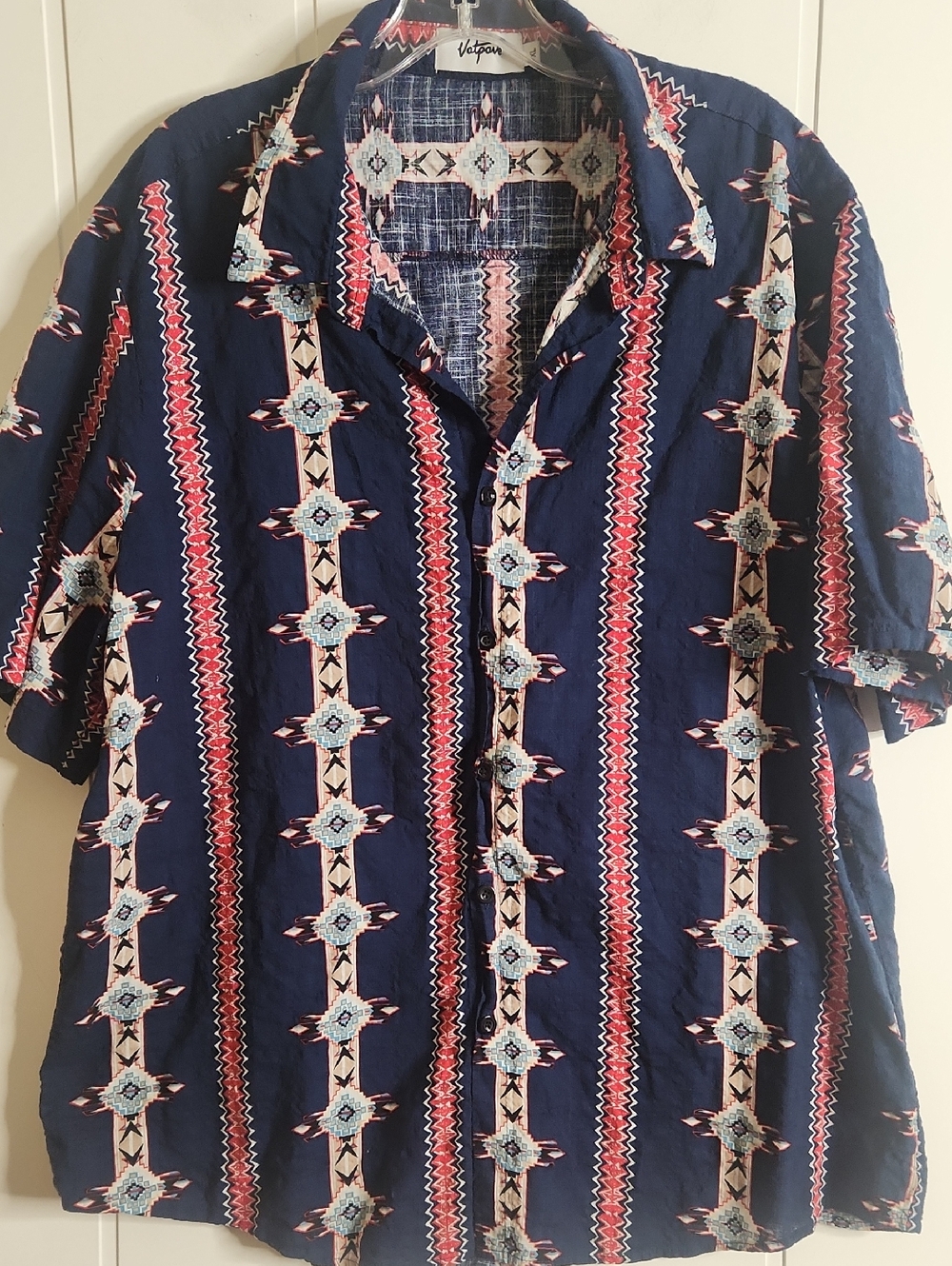 Men's Navy Aztec Southwestern Print Short-Sleeve Button-Up Shirt